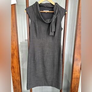 Classiques Entier Sheath Dress Size 6 Gray Cowl Neck Tie Detail Side Zip Office